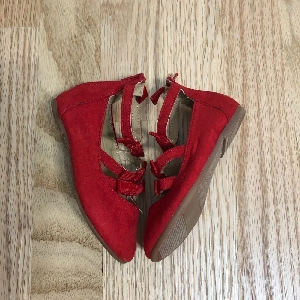 Old Navy Zipper Back Bow Flats Sz 5 Baby Kids Red